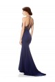 Azul Marino Sirena Halter Cuello Alto Crepé Elástico Largo Formales Vestidos de dama de honor / Vestidos de fiesta Tiendas