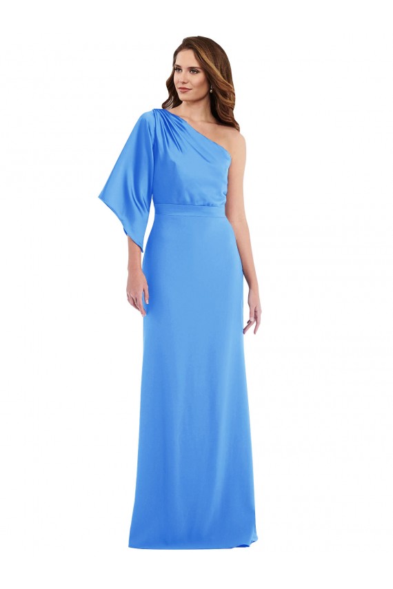 Azul Verde pavo real Trompeta Un Hombre Crepé Elástico Largo Vestidos de dama de honor / Vestidos de fiesta Tiendas