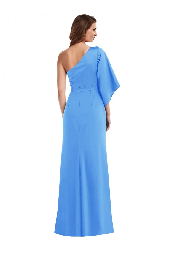 Azul Verde pavo real Trompeta Un Hombre Crepé Elástico Largo Vestidos de dama de honor / Vestidos de fiesta Tiendas