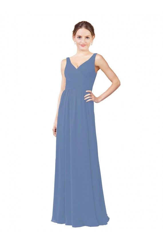 Azul Windsor Cubierta Cuello en V Gasa Largo Vestidos de dama de honor Tiendas