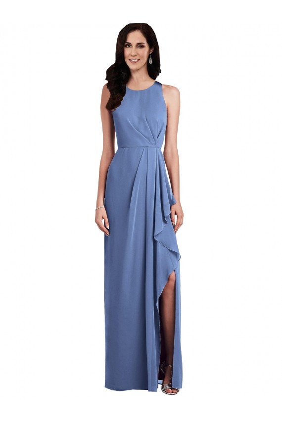 Azul Windsor línea A Cuello joya Gasa Largo Vestidos de dama de honor Tiendas