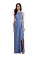 Azul Windsor línea A Cuello joya Gasa Largo Vestidos de dama de honor Tiendas
