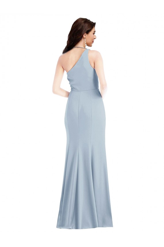 Azul cielo claro Trompeta Un Hombre Crepé Elástico Largo Vestidos de dama de honor / Vestidos de fiesta Tiendas