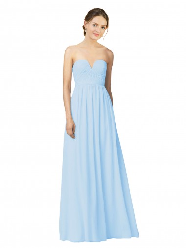 Azul cielo claro línea A Cuello de Corazón Sin tirantes Gasa Largo Vestidos de dama de honor Tiendas