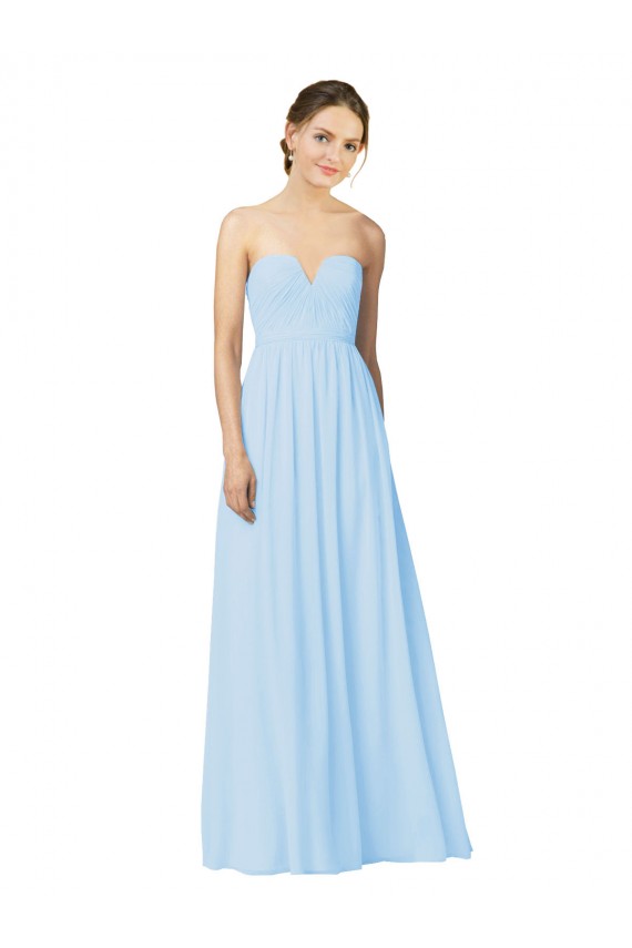 Azul cielo claro línea A Cuello de Corazón Sin tirantes Gasa Largo Vestidos de dama de honor Tiendas