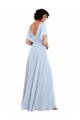 Azul cielo claro línea A Cuello en V Gasa Largo Vestidos de dama de honor Tiendas