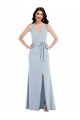 Azul cielo claro línea A Halter Cuello en V Crepé Elástico Largo Formales Vestidos de dama de honor / Vestidos de fiesta Tiendas