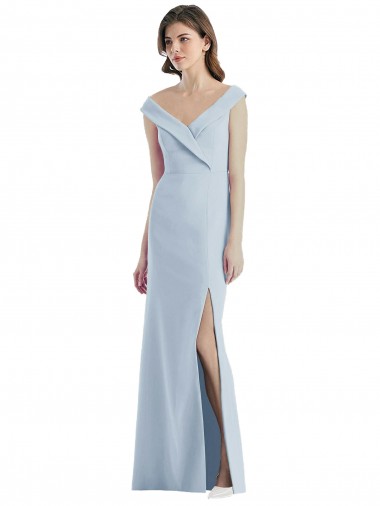 Azul cielo claro línea A Hombros Descubiertos Cuello en V Crepé Elástico Largo Vestidos de dama de honor Tiendas