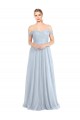 Azul cielo claro línea A Hombros Descubiertos Tul Largo Vestidos de dama de honor Tiendas