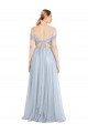Azul cielo claro línea A Hombros Descubiertos Tul Largo Vestidos de dama de honor Tiendas