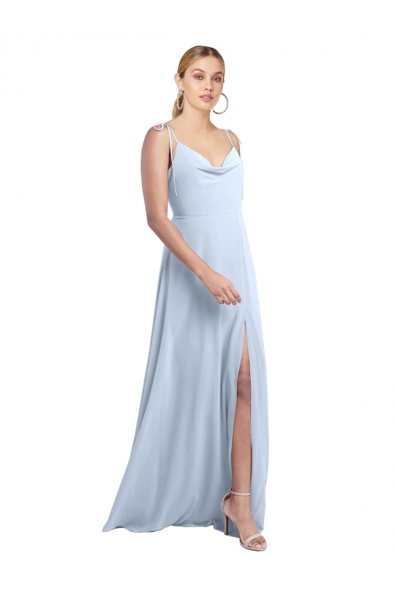 Azul cielo claro línea A Tirantes espagueti Gasa Largo Vestidos de dama de honor Tiendas