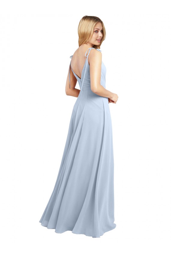 Azul cielo claro línea A Tirantes espagueti Gasa Largo Vestidos de dama de honor Tiendas