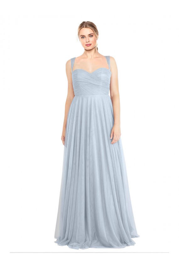 Azul cielo claro línea A Tirantes espagueti Tul Largo Vestidos de dama de honor Tiendas