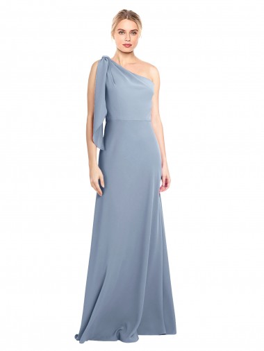 Azul humo Cubierta Un Hombre Crepé Elástico Largo Formales Vestidos de dama de honor / Vestidos de fiesta Tiendas