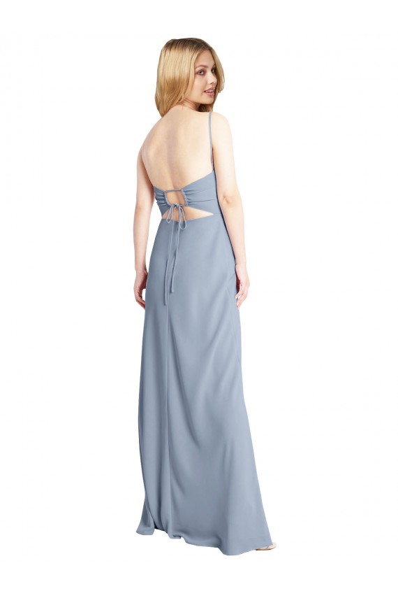Azul humo línea A Cuadrado Crepé Elástico Largo Vestidos de dama de honor / Vestidos de fiesta Tiendas