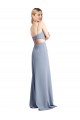 Azul humo línea A Tirantes espagueti Cucharón Crepé Elástico Largo Vestidos de dama de honor / Vestidos de fiesta Tiendas