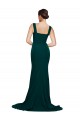 Verde Midnight Cubierta Cuadrado Barrer tren Crepé Elástico Largo Vestidos de dama de honor / Vestidos de fiesta Tiendas