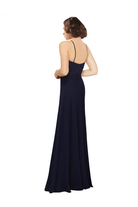 Azul marina oscuro Cubierta Cucharón Gasa Largo Vestidos de dama de honor Tiendas