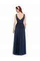 Azul marina oscuro Cubierta Cuello en V Tul Largo Vestidos de dama de honor Tiendas