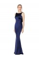 Azul marina oscuro Cubierta Halter Cuello Alto Satén elástico Largo Formales Vestidos de dama de honor / Vestidos de fiesta Tiendas