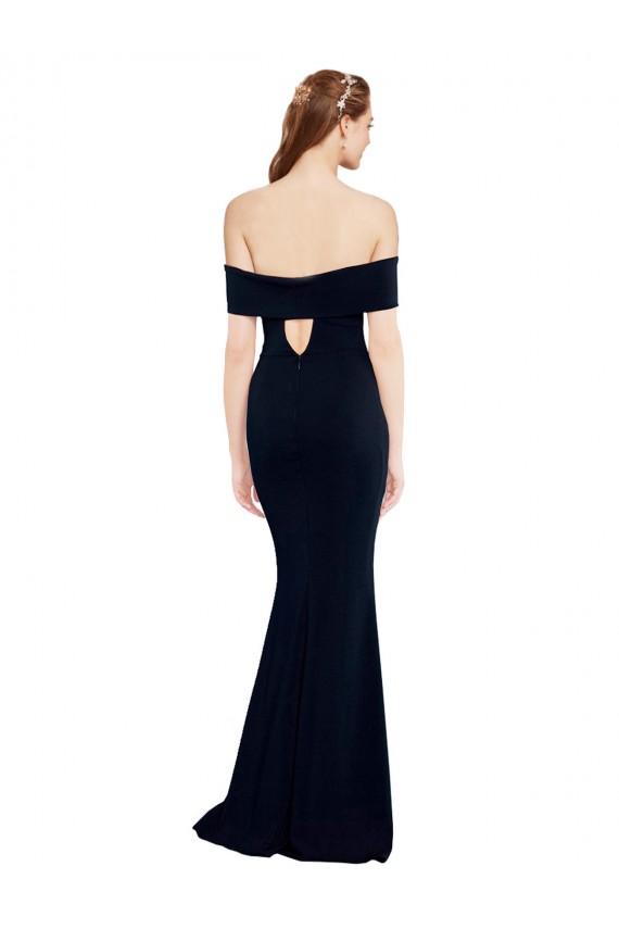 Azul marina oscuro Sirena Hombros Descubiertos Crepé Elástico Largo Formales Vestidos de dama de honor / Vestidos de fiesta Tiendas