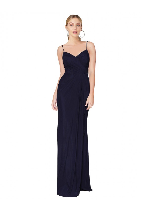 Azul marina oscuro Sirena Tirantes espagueti Gasa Largo Formales Vestidos de dama de honor / Vestidos de fiesta Tiendas