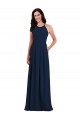 Azul marina oscuro Trompeta Halter Crepé Elástico Largo Vestidos de dama de honor Tiendas