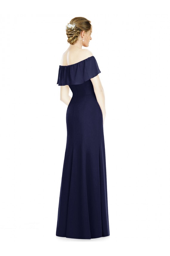 Azul marina oscuro Trompeta Hombros Descubiertos Gasa Largo Vestidos de dama de honor Tiendas