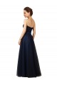 Azul marina oscuro línea A Cuello de Corazón Sin tirantes Tul Largo Vestidos de dama de honor Tiendas