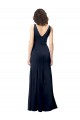 Azul marina oscuro línea A Cuello en V Cuello Alto Crepé Elástico Largo Formales Vestidos de dama de honor / Vestidos de fiesta Tiendas