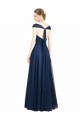 Azul marina oscuro línea A Cuello en V Cuello de Corazón Tul Largo Vestidos de dama de honor Tiendas