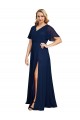 Azul marina oscuro línea A Cuello en V Gasa Largo Formales Vestidos de dama de honor / Vestidos de fiesta Tiendas