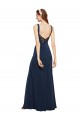 Azul marina oscuro línea A Cuello redondo Crepé Elástico Largo Formales Vestidos de dama de honor / Vestidos de fiesta Tiendas