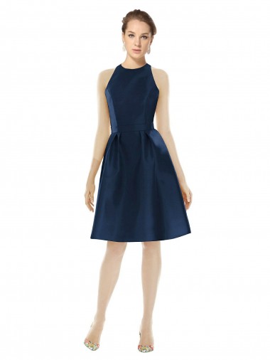 Azul marina oscuro línea A Halter Cóctel Satén Corto Vestidos de dama de honor / Vestidos de cóctel Tiendas