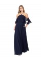 Azul marina oscuro línea A Halter Cuello Alto Gasa Largo Vestidos de dama de honor Tiendas