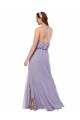 Azul marina oscuro línea A Halter Gasa Largo Vestidos de dama de honor Tiendas