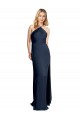 Azul marina oscuro línea A Halter Satén elástico Largo Formales Vestidos de dama de honor / Vestidos de fiesta Tiendas