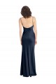 Azul marina oscuro línea A Satén elástico Largo Formales Vestidos de dama de honor / Vestidos de fiesta Tiendas