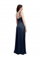 Azul marina oscuro línea A Satén elástico Largo Formales Vestidos de dama de honor / Vestidos de fiesta Tiendas