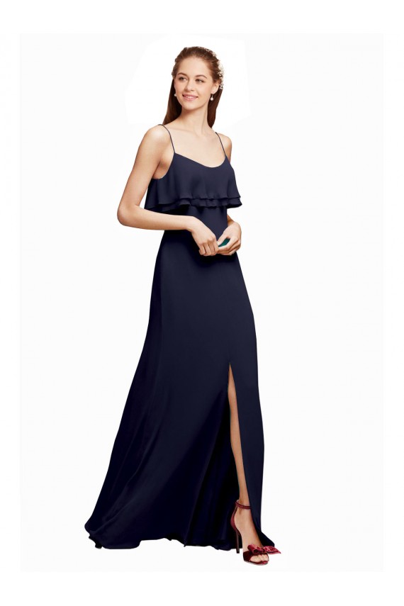 Azul marina oscuro línea A Tirantes espagueti Cucharón Gasa Largo Vestidos de dama de honor Tiendas