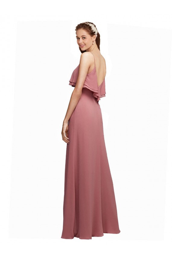 Azul marina oscuro línea A Tirantes espagueti Cucharón Gasa Largo Vestidos de dama de honor Tiendas