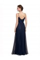 Azul marina oscuro línea A Tirantes espagueti Tul Encaje Largo Vestidos de dama de honor Tiendas