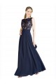 Azul marina oscuro línea A Ilusión Gasa Encaje Largo Vestidos de dama de honor / Vestidos de fiesta Tiendas