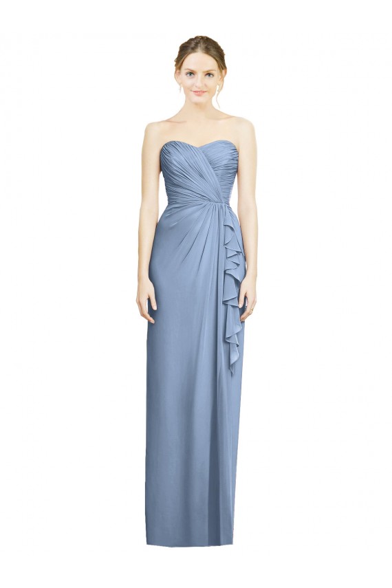 Azul polvoriento Cubierta Cuello de Corazón Sin tirantes Gasa Largo Vestidos de dama de honor Tiendas
