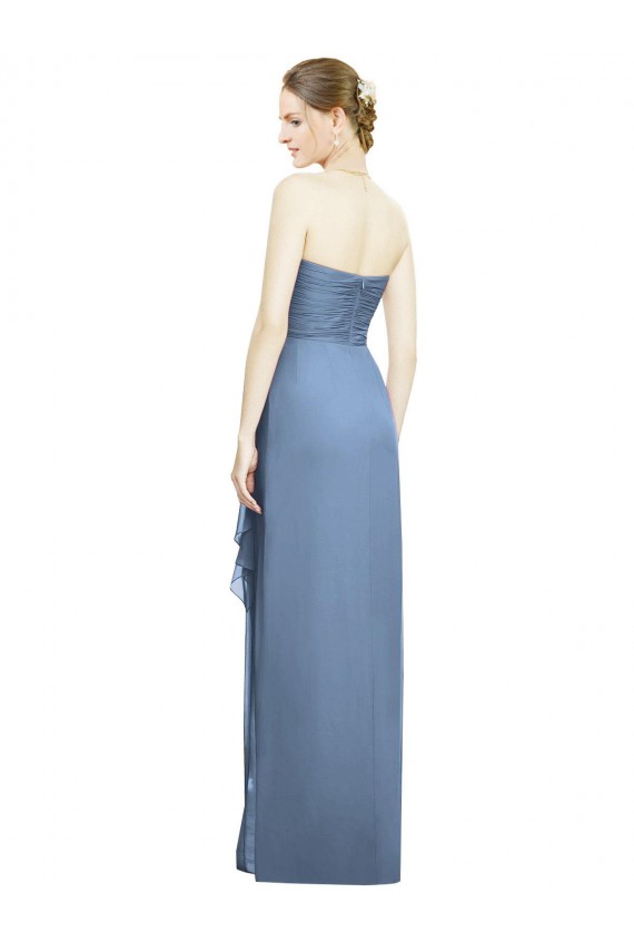 Azul polvoriento Cubierta Cuello de Corazón Sin tirantes Gasa Largo Vestidos de dama de honor Tiendas