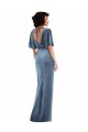 Azul polvoriento Cubierta Terciopelo Elástico Largo Vestidos de dama de honor / Vestidos de fiesta Tiendas