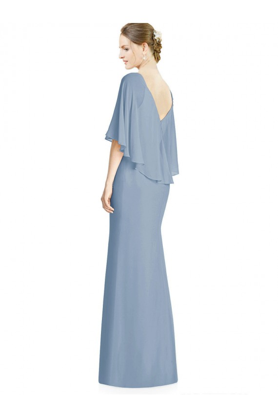 Azul polvoriento Trompeta Cuello en V Gasa Largo Vestidos de dama de honor Tiendas