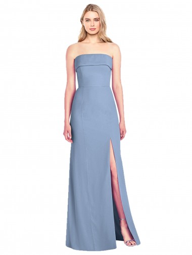 Azul polvoriento Trompeta Sin tirantes Gasa Largo Vestidos de dama de honor Tiendas