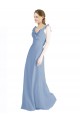 Azul polvoriento línea A Cuello en V Gasa Largo Vestidos de dama de honor Tiendas