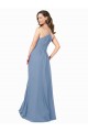 Azul polvoriento línea A Cuello en V Gasa Largo Vestidos de dama de honor Tiendas